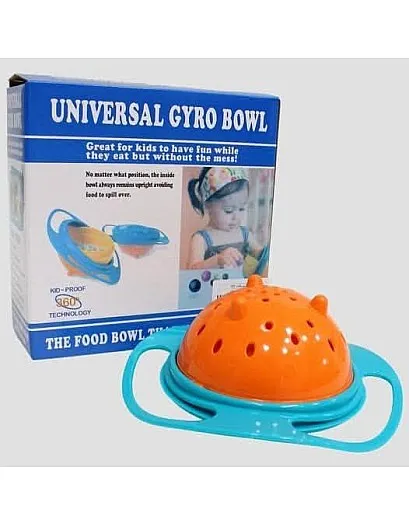 Gyro Spill Proof Spinning Bowl with 360 Rotating Lid - Shield Against Mess: No Need to Wipe Floors & Carpets Every Grill, Ergonomic Design and Easy Handles Let Your Child Love to Eat Yourself