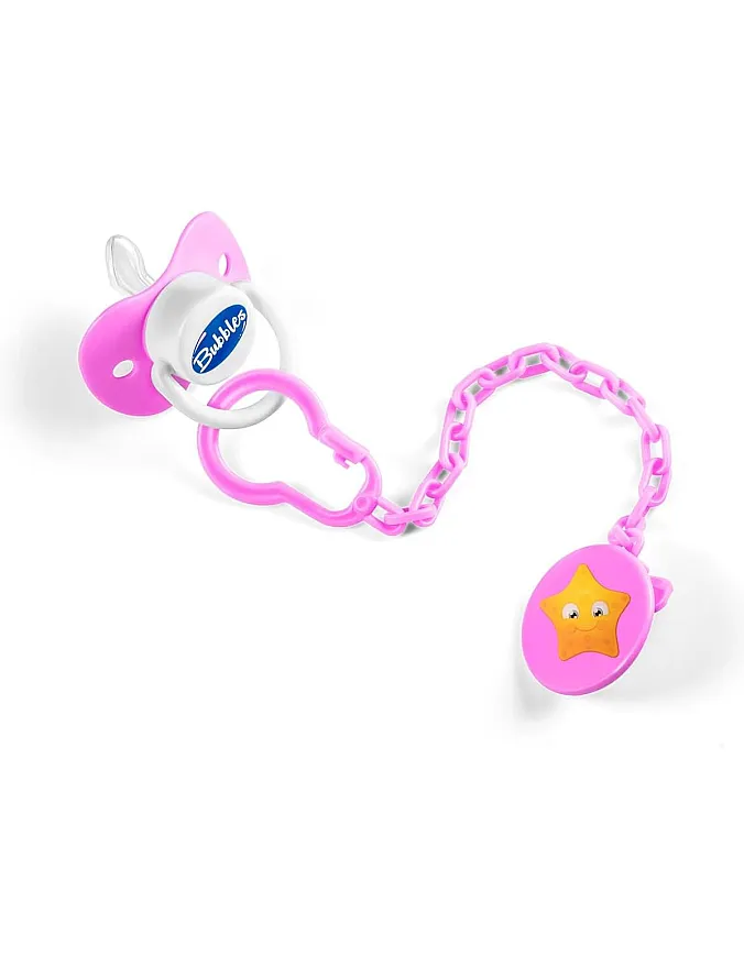 Bubbles pacifier beveled with chain- rose