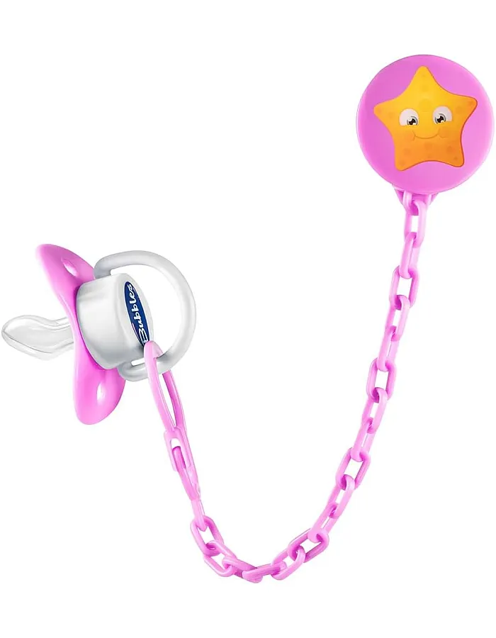 Bubbles pacifier beveled with chain- rose
