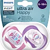 Philips Avent Ultra Air Pacifier Orthodontic & BPA, with Extra Ventilation Holes 6-18 Months Pack of 2 Pink Color with Sterlizier and Carrying Case