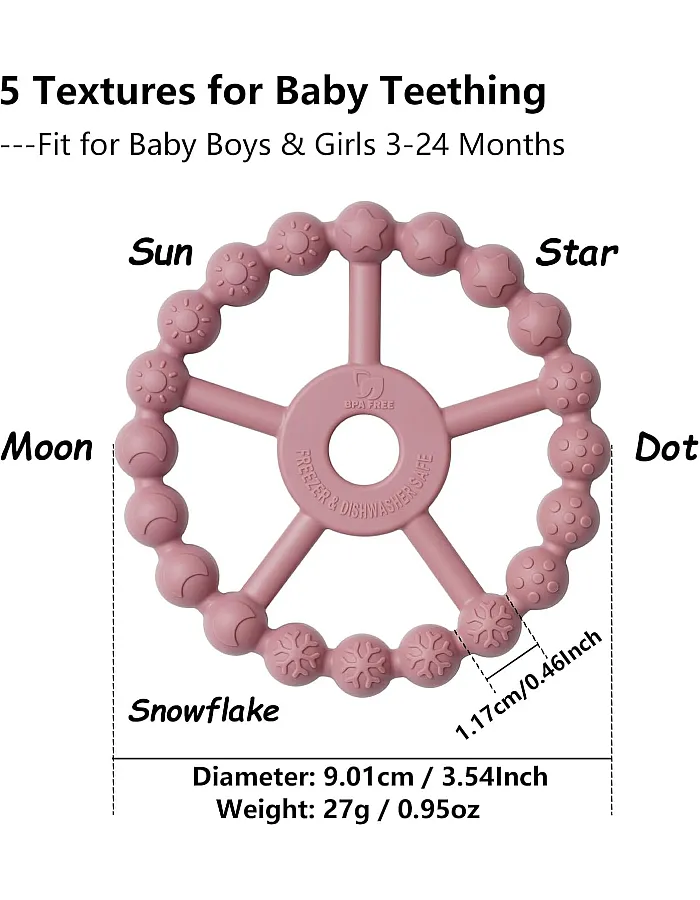 KIDSZONE Silicone Ring Teether for Babies – BPA-Free Food Grade, Easy to Grasp, Freezer & Dishwasher Safe, Teething Relief for Boys & Girls 0-6 to 12 Months (Assorted Colors)