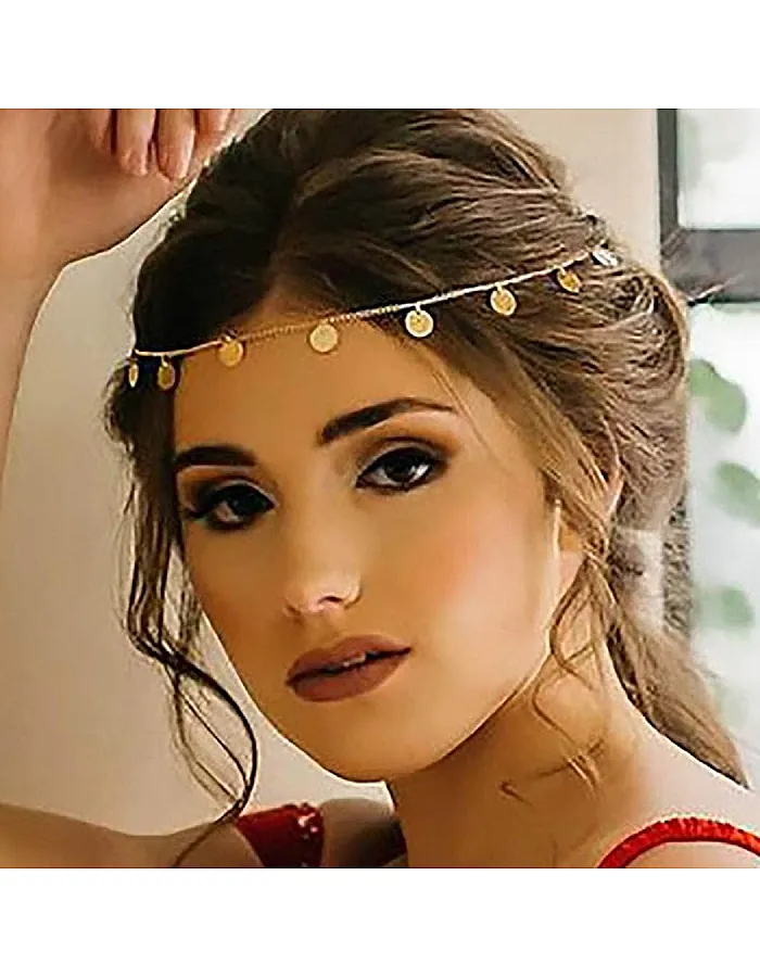 Boho Tassel Head Chain Sequins Hair Chain Gold Bridal Headpieces for Women and Girls