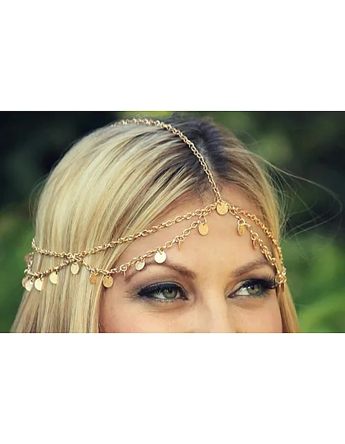سلسلة راس ذهبية بتصميم بوهو للعرائس، اكسسوارات شعر بوهيمية للزفاف