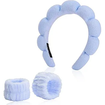 Facial Spa Headband With Wrist Towel Band Set For Women & Girls Makeup Hair Band, Facial Spa Wash Bands, Soft Hand Bands & Headband Combo For Face Washing, Skincare, Beauty (Blue)