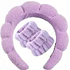 Headband and 2 Hair Bands, Women Sponge Terry Towel Headband for Skin Care, Face Washing, Makeup Removal, Shower, Face Mask Application, Soft and Absorbent Material (Light Blue, One Size) (موف)