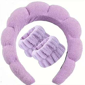 Headband and 2 Hair Bands, Women Sponge Terry Towel Headband for Skin Care, Face Washing, Makeup Removal, Shower, Face Mask Application, Soft and Absorbent Material (Light Blue, One Size) (موف)