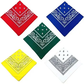 Q4 Set of 5 Paisley Bandanas; Soft Poly Cotton Paisley Bandanas/Head Scarf/Wristband/Face Scarf/Headband for Men & Women. 5 Colors
