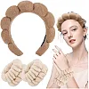 Spa Headband for Washing Face Wristband Sponge Makeup Skincare Headband Terry Cloth Bubble Soft Get Ready Hairband for Women Girl Puffy Padded Headwear Non Slip Thick Hair Accessory (Black, Standard)