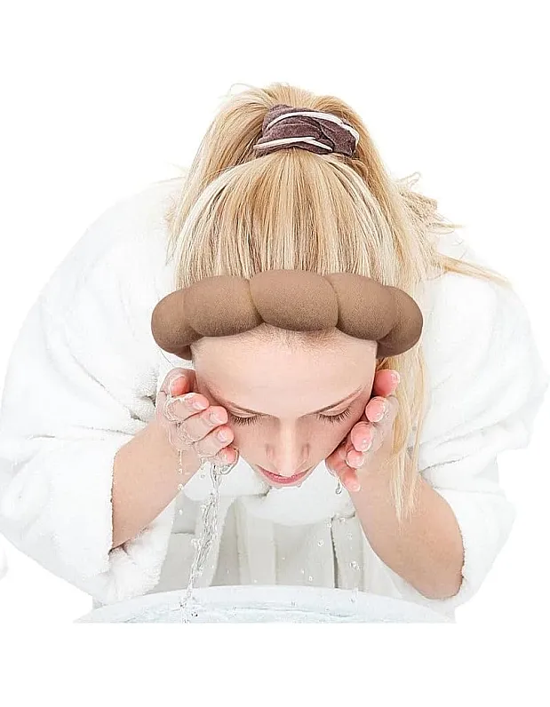 Spa Headband for Washing Face Wristband Sponge Makeup Skincare Headband Terry Cloth Bubble Soft Get Ready Hairband for Women Girl Puffy Padded Headwear Non Slip Thick Hair Accessory (Black, Standard)
