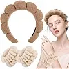 Spa Headband for Washing Face Wristband Sponge Makeup Skincare Headband Terry Cloth Bubble Soft Get Ready Hairband for Women Girl Puffy Padded Headwear Non Slip Thick Hair Accessory (Black, Standard)
