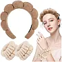 Spa Headband for Washing Face Wristband Sponge Makeup Skincare Headband Terry Cloth Bubble Soft Get Ready Hairband for Women Girl Puffy Padded Headwear Non Slip Thick Hair Accessory (Black, Standard)