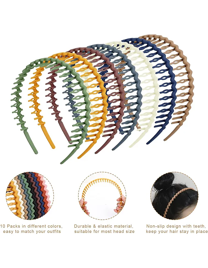 WOVOWOVO Plastic Hair Bands with Teeth, 10 Packs Thin Headbands for Women Girls Teens, Non Slip Hair Comb Head Bands Hair Accessories