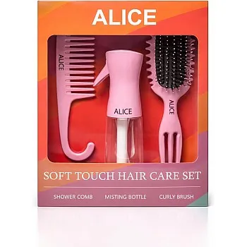 Alice - Hair Care Set, 3 IN 1, Kit Of Shower Comb & Misting Bottle & Curly Brush, For Detangling & Shaping Your Hair, For Wet Hair Styling & Frizz Control, Special Gift