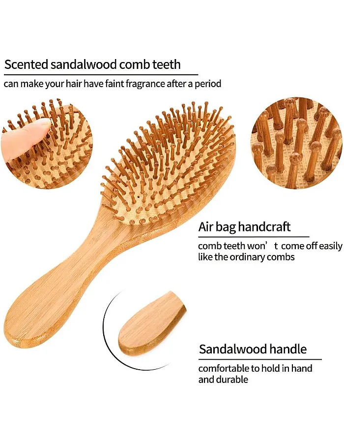 Natural Bamboo Hair Brush Detangling Brush Massage Anti-Static Hair Comb Wooden Hair Comb