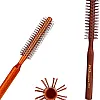 Professional Round Brush, 1-Inch Wooden Handle, Nylon Bristles, Heat Resistant, for Beard Styling, Short Hair, Bangs, Blow Drying, Volumizing