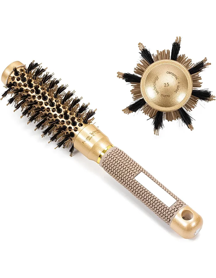 Round Brush for Blow Drying,Thermal Nano Ionic Round Drying Hair brush Professional for Styling Hair Curling Brush-gold (25mm)
