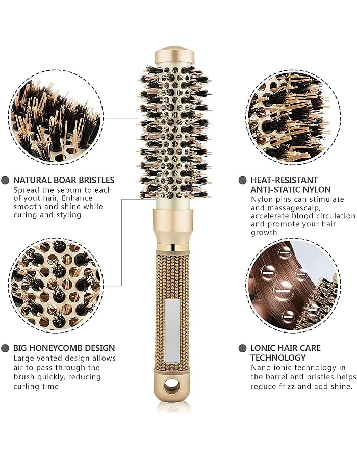 Round Brush for Blow Drying,Thermal Nano Ionic Round Drying Hair brush Professional for Styling Hair Curling Brush-gold (25mm)