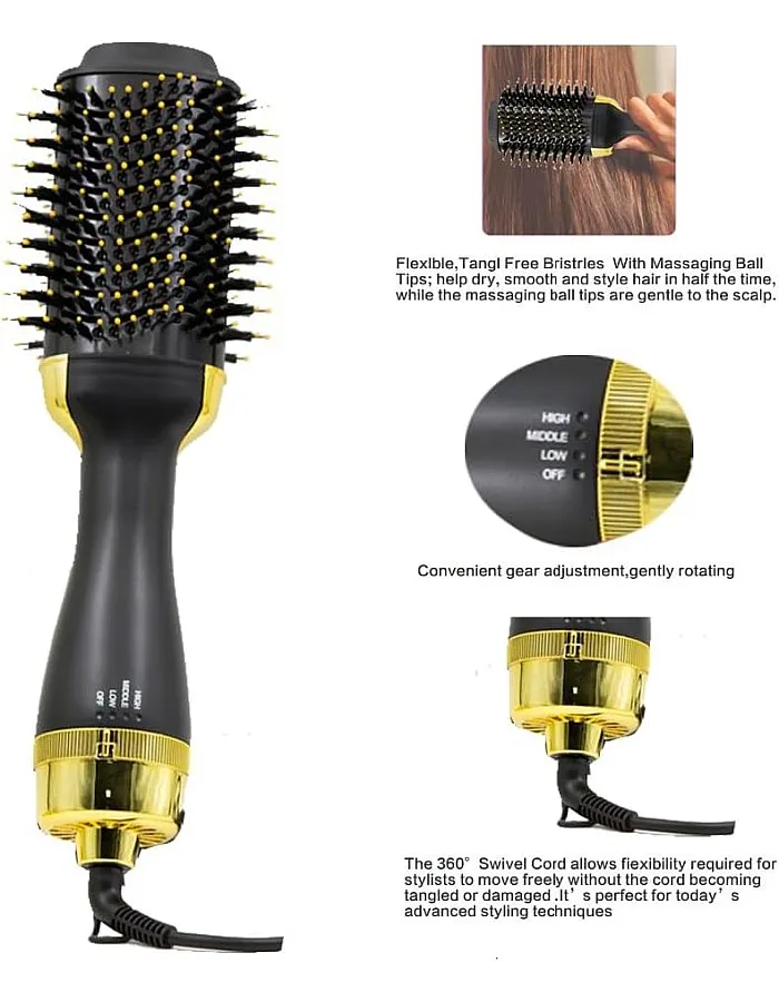 1200W,Hair Dryer Brush, with Black Ion Technology, 1200W,Wide Oval Design 19cm, 3 Heat Settings,360° Airflow, Fast Drying & Styling,Ionic Anti-Frizz Technology.(فرشاه شعر استشوار)
