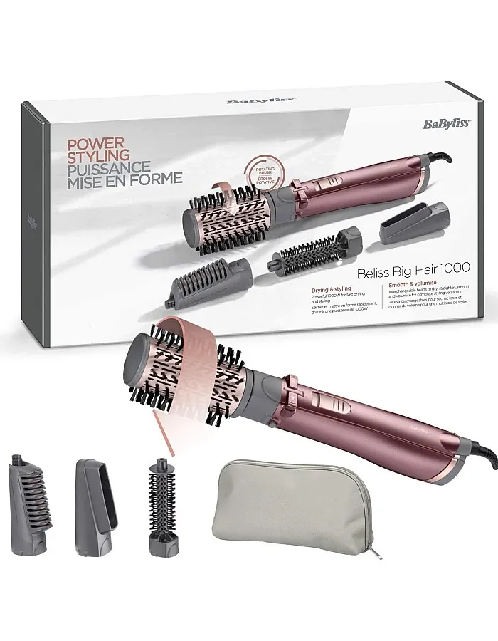 Babyliss AS960E Beliss Blower Brush, Hot Air Styler 1000 Watts, 4 in 1 Multifunctional Hair Styling Tools, for Fast Drying, Straightening, Curling – International Warranty – AS960SDE