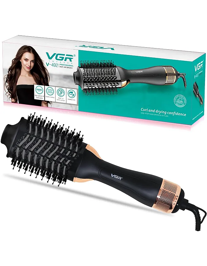 فرشاة هواء ساخن احترافية موديل V-492 للنساء من في جي ار، (لون أسود)