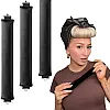 Fekra 3 Set Jumbo Heatless Hair Curlers for Long Hair Rods Heatless Curls Curling Headband No Heat Hair Rollers for Long Hair Volume Blow Out Women Hair Waver Tool (Black, Large)
