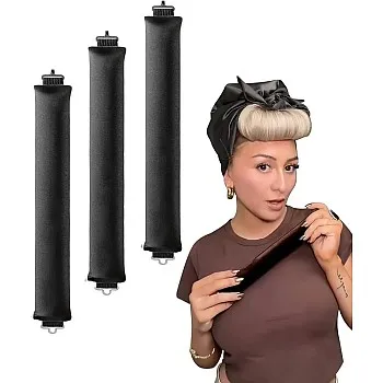 Fekra 3 Set Jumbo Heatless Hair Curlers for Long Hair Rods Heatless Curls Curling Headband No Heat Hair Rollers for Long Hair Volume Blow Out Women Hair Waver Tool (Black, Large)