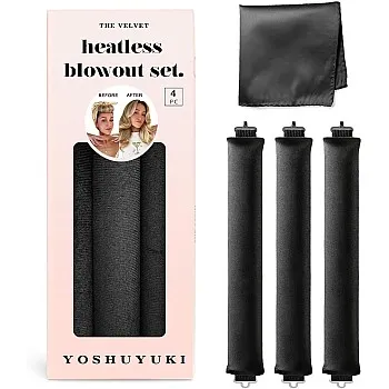 Heatless Hair Curler to Sleep in - Overnight Heatless Curls Blowout Rods Headband No Heat Curling Set, Jumbo Rods Hair Rollers Blowout Look for Long Hair Silk Hair Wrap for Sleeping Black