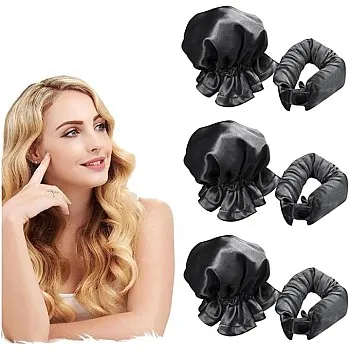 Satin Heatless Hair Curler, 6PCS Hair Rollers for Heatless Curls with Hair Caps, Curling Set for Sleep in Overnight, Lotus Root Powder Color