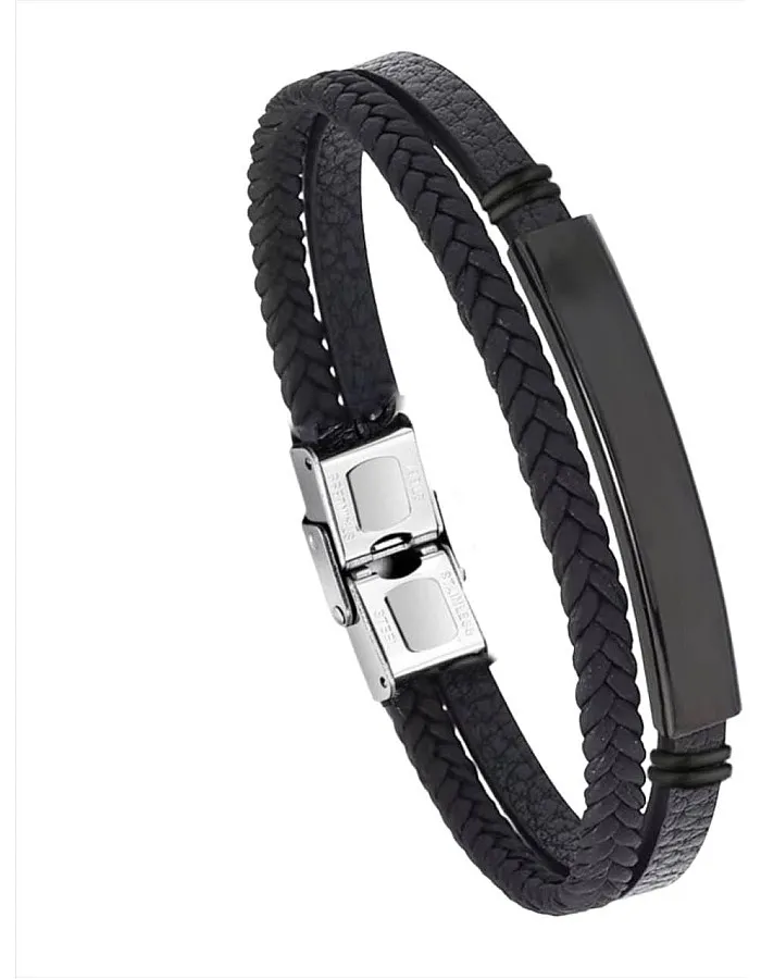 Generic Braided Bracelet Leather Charm Men's Bangle Rope With Lock For Men Jewelry Gift in Black