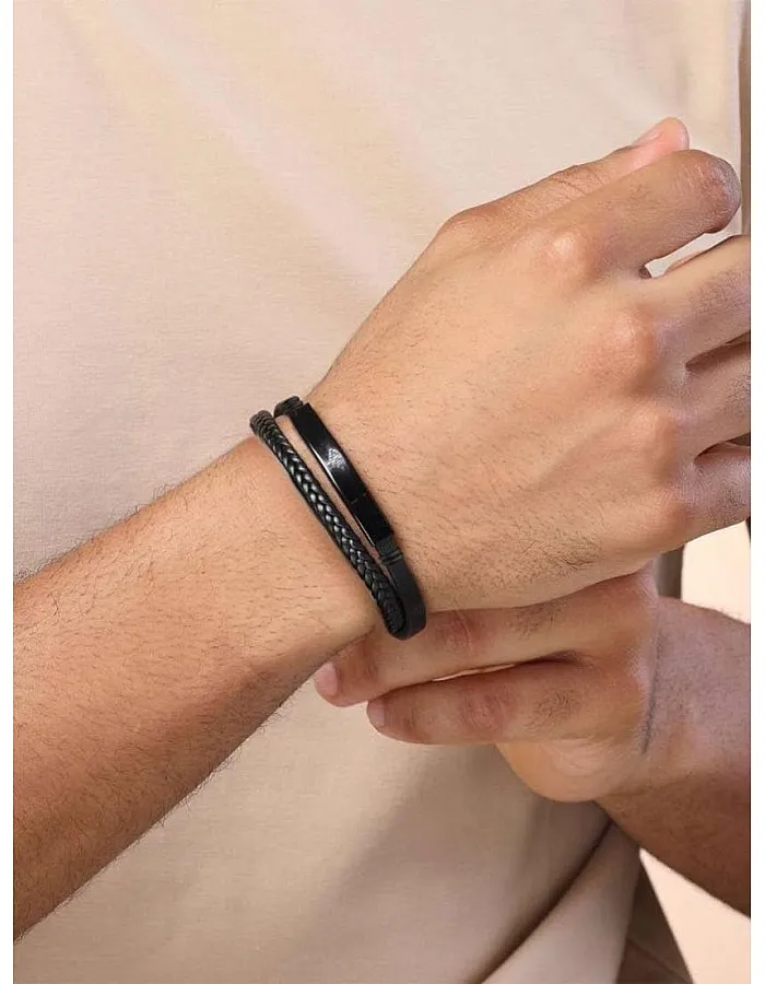 Generic Braided Bracelet Leather Charm Men's Bangle Rope With Lock For Men Jewelry Gift in Black