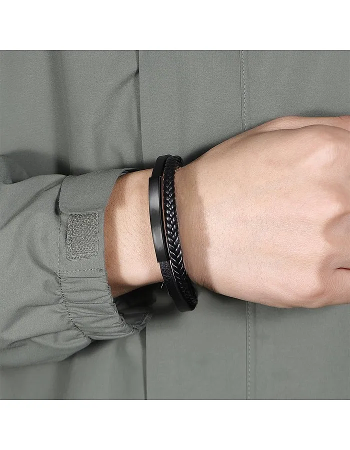 Generic Braided Bracelet Leather Charm Men's Bangle Rope With Lock For Men Jewelry Gift in Black