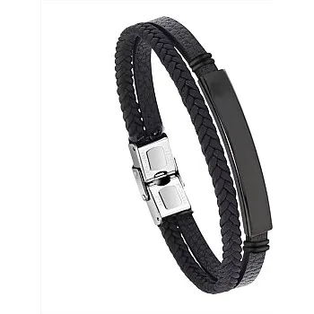 Generic Braided Bracelet Leather Charm Men's Bangle Rope With Lock For Men Jewelry Gift in Black