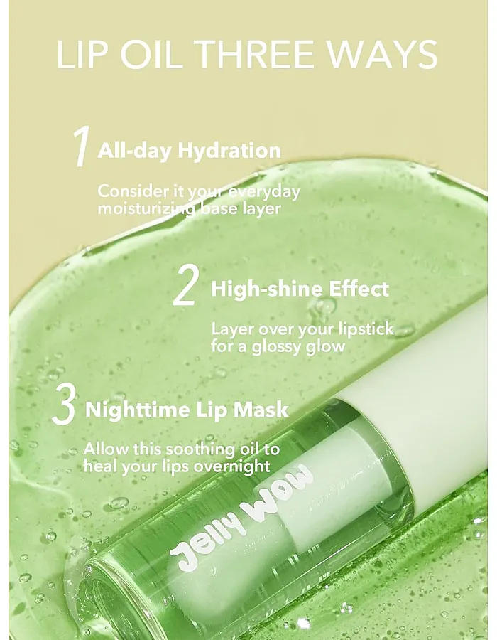 SHEGLAM Makeup - Jelly Wow Hydrating Lip Oil - Long-wearing moisturizing, non-sticky Plumping Lip Gloss with Sponge Tip Applicator (Green Apple Envy)