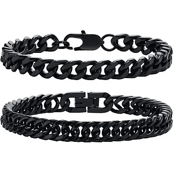 VNOX 2/5 Pcs Chain Bracelet for Men Women - Sturdy Stainless Steel Curb Width Cuban Link Chain Bracelet Set for Men Women,6.5/7/7.4/8.2/9 Inches