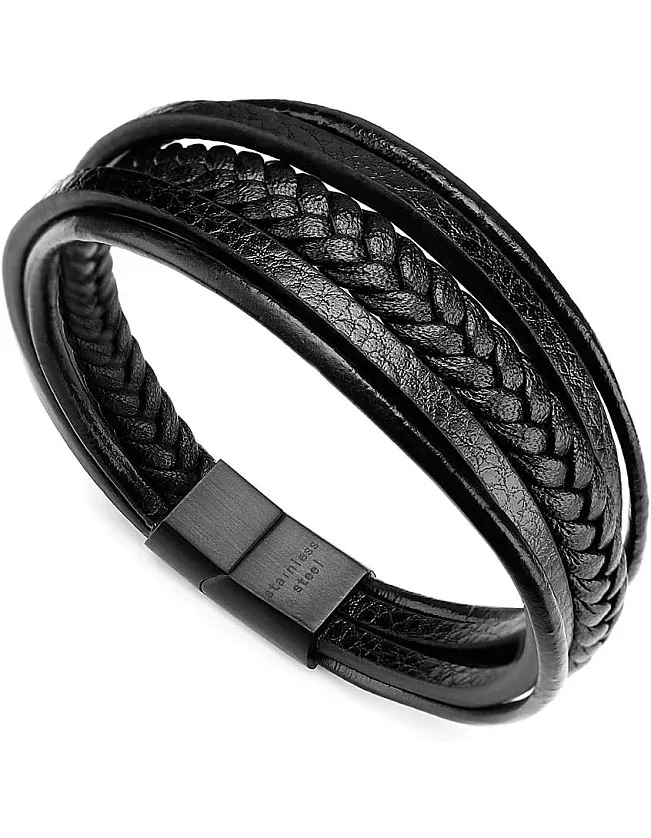 سوار جلد للرجال من موريتو مميز مضفر متعدد الطبقات بقفل