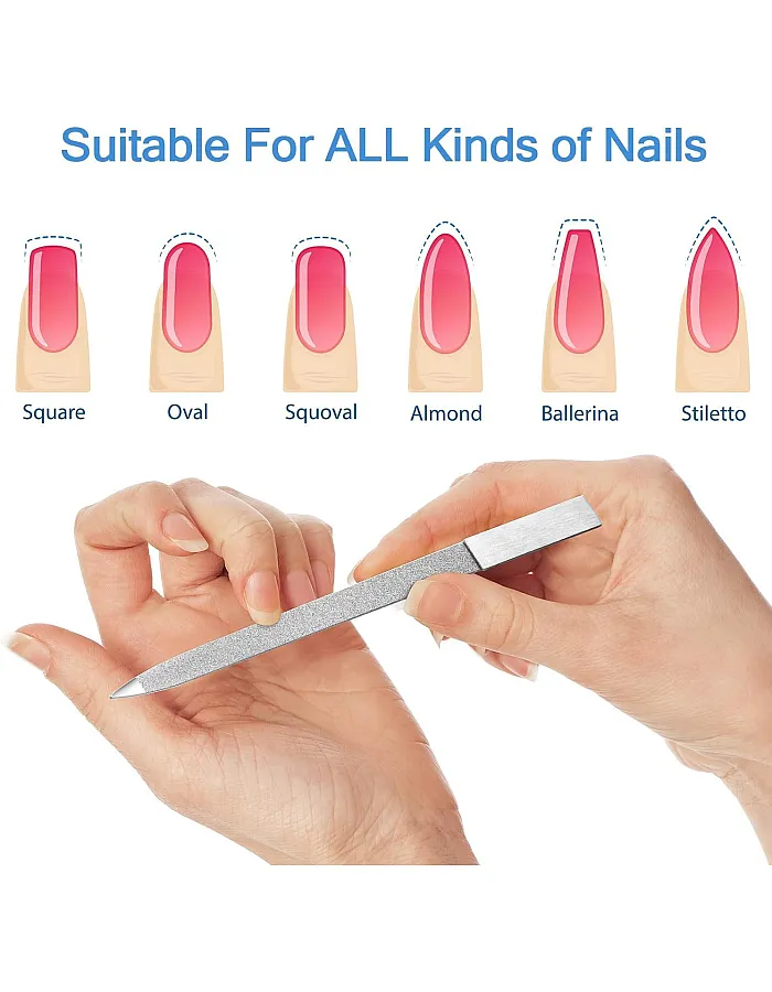 Diamond Nail File Stainless Steel Double Side Nail File Metal Buffer Women Men Fingernails Toenails Manicure for Salon and Home, Silver-20cm