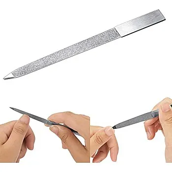 Diamond Nail File Stainless Steel Double Side Nail File Metal Buffer Women Men Fingernails Toenails Manicure for Salon and Home, Silver-20cm