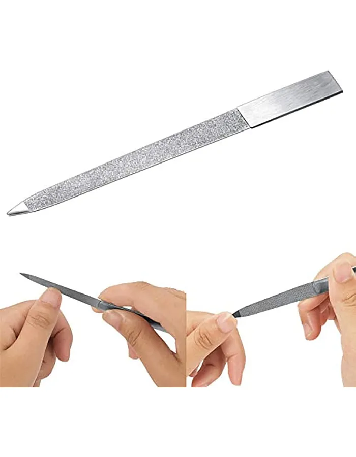Diamond Nail File Stainless Steel Double Side Nail File Metal Buffer Women Men Fingernails Toenails Manicure for Salon and Home, Silver-20cm