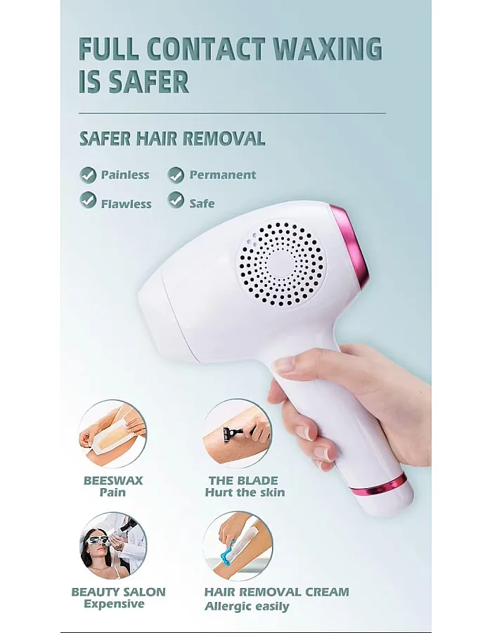 جهاز إزالة الشعر بالليزر المنزلي بتقنية التبريد الثلجي - 350,000 ومضة - 5 مستويات طاقة - فعال ودائم - (موديل 70201) - لبشرة ناعمة وخالية من الشعر.