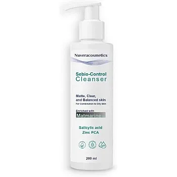 Nuveracosmetics Sebio-Control Cleanser with Salicylic Acid and Zinc PCA, for Combination to Oily Skin, 200 ml