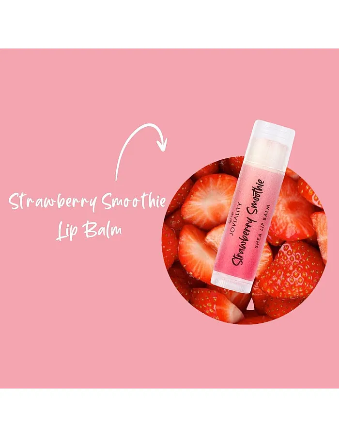 Joviality Natural Shea Lip Balm - Strawberry Smoothie - Moisturizing Lip Care with Shea Butter and Coconut Oil, Heals Dry and Cracked Lips