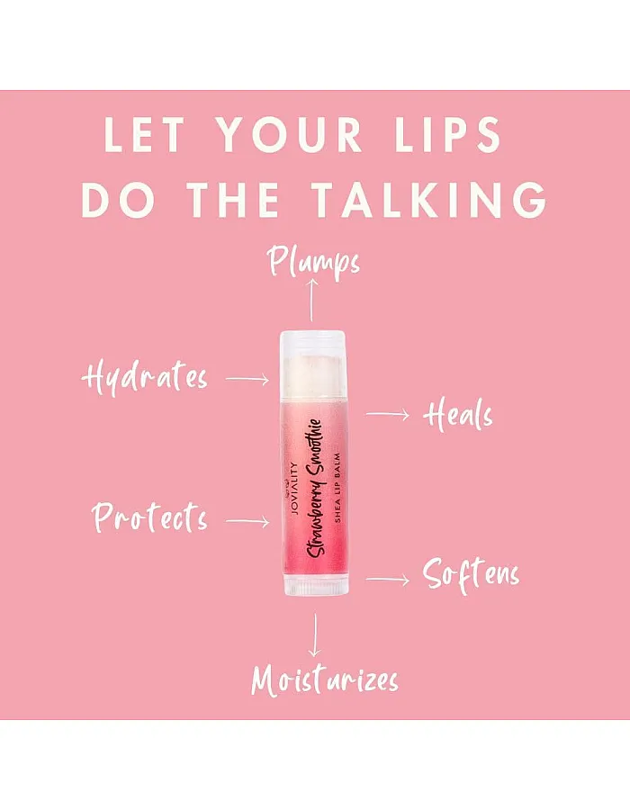 Joviality Natural Shea Lip Balm - Strawberry Smoothie - Moisturizing Lip Care with Shea Butter and Coconut Oil, Heals Dry and Cracked Lips