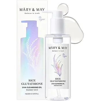 Mary&May Rice Glutathione LHA Cleansing Oil - Deep Pore Cleansing, Blackhead & Whitehead Removal - Korean Makeup Remover with Rice Bran Oil, Gentle Exfoliation, Clean Beauty, 200ml