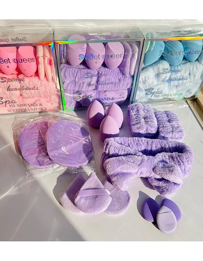 14 Piece Professional Makeup Sponge Set – Soft Beauty Blender Sponges with Hair Band, Applicator Pads & Headband – Apply Foundation & Powder with Precision and Style (Purple)