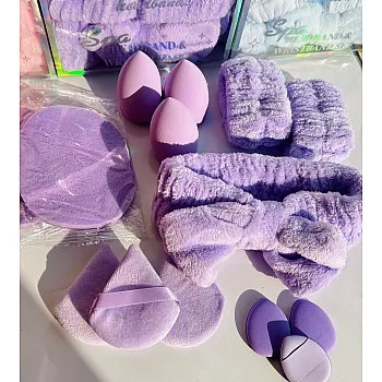 14 Piece Professional Makeup Sponge Set – Soft Beauty Blender Sponges with Hair Band, Applicator Pads & Headband – Apply Foundation & Powder with Precision and Style (Purple)