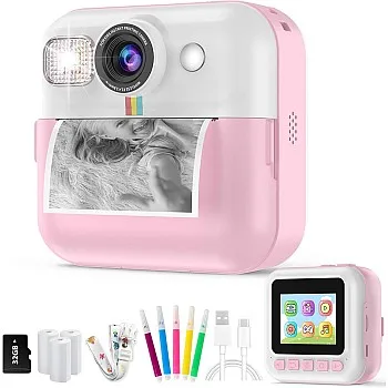 Kids Camera,Instant Print Camera for Kids with 1080P HD Video,Digital Camera with 3 Roll No-Ink Print Paper and 32GB Card,2.4 Inch Screen, Pink Camera Birthday Gifts for Girls 8-10 Years