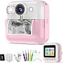 Kids Camera,Instant Print Camera for Kids with 1080P HD Video,Digital Camera with 3 Roll No-Ink Print Paper and 32GB Card,2.4 Inch Screen, Pink Camera Birthday Gifts for Girls 8-10 Years