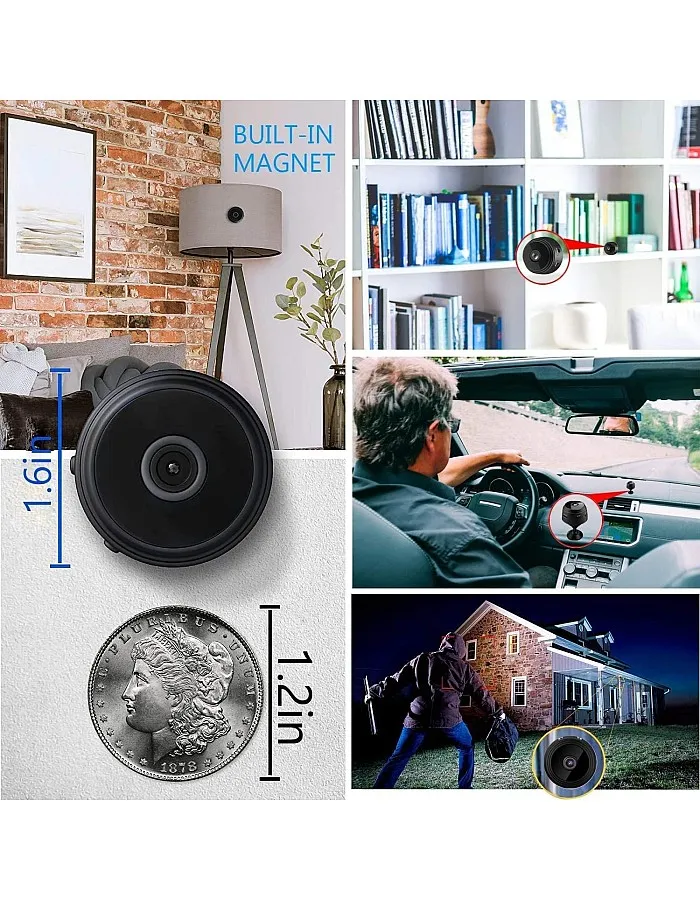 Security Camera HD 1080P Wireless Portable Small Camera with Motion Detection and Night Version Home Video Recorder for Indoor Outdoor Use