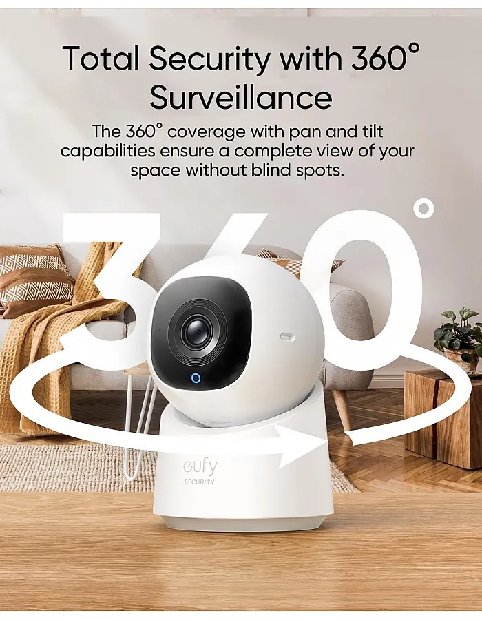 eufy Security Indoor Cam C220, 2K Resolution Security Camera PTZ, Plug-in Security Indoor Camera with 2.4G Wi-Fi, Human/Motion AI, Night Vision, AI Tracking, (1 Year Warranty)