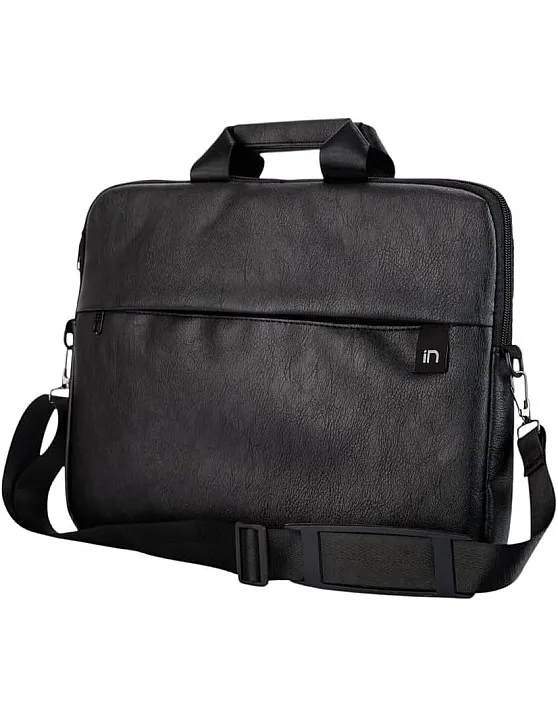 In Bag Plain Leather Laptop Sleeve with Handle - Black
